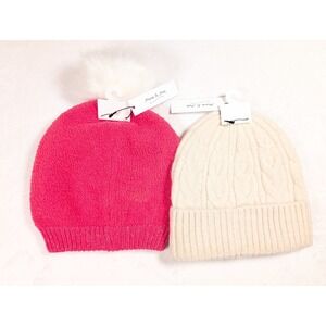 Anna & Ava Bundle 2 Cable Knit Beanie Hat Ivory Pink One Size Retail total $66
